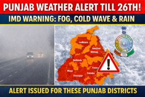Punjab weather alert map showing dense fog and cold wave warning issued by the India Meteorological Department till the 26th