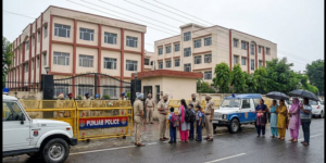 Police conduct security checks after schools and colleges in Patiala received bomb threat emails warning of a possible blast.