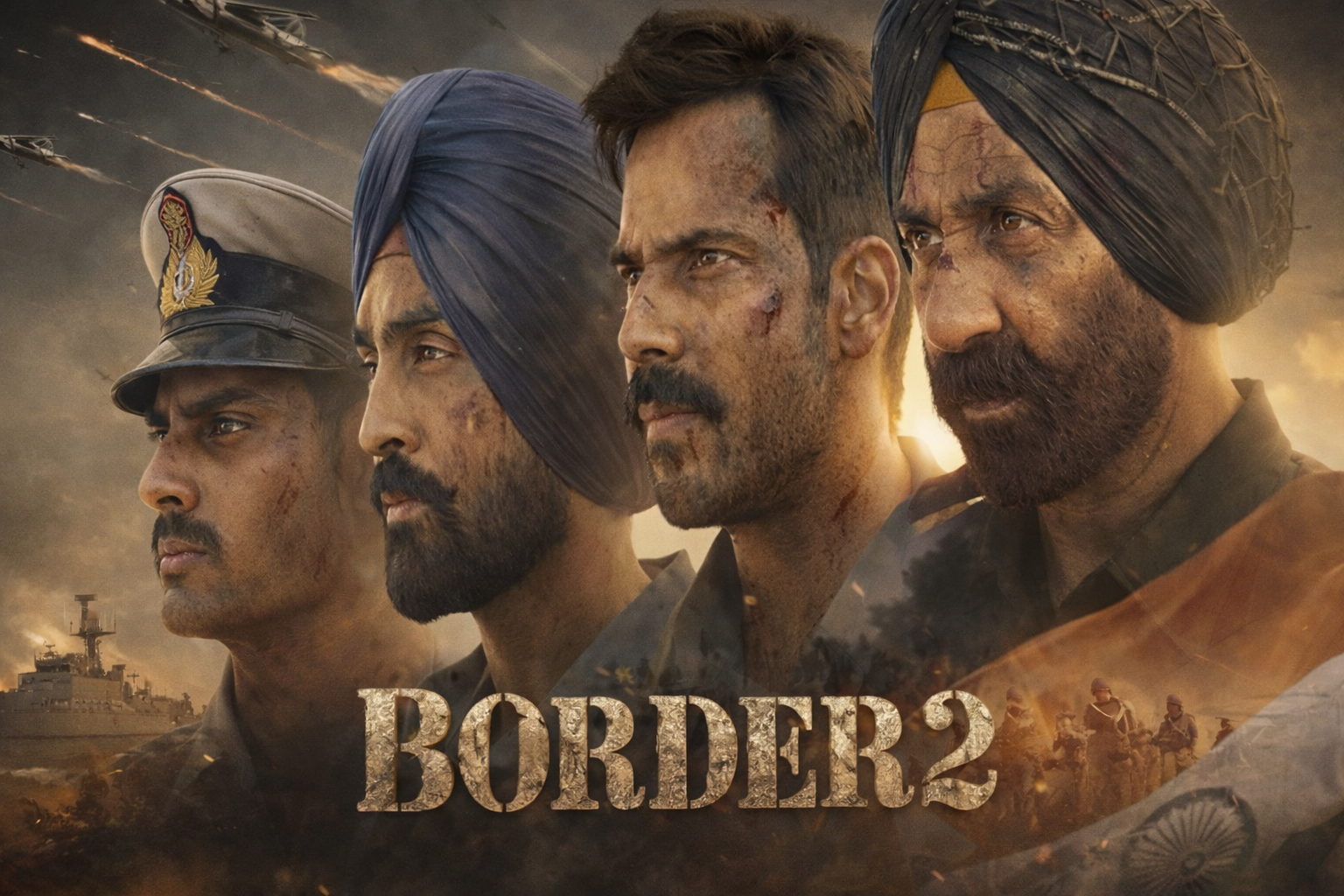 Border 2 teaser poster showing Indian soldiers in a 1971 Indo-Pak war setting
