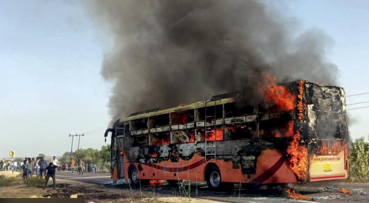 Karnataka bus fire accident on NH-48 where 12 passengers died and several others were critically injured