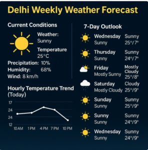 Delhi Weekly Weather Forecast – Sunshine, Clouds & Temperature Trends