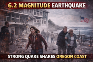 People evacuate buildings after a 6.2 magnitude earthquake struck the Oregon Coast in the United States