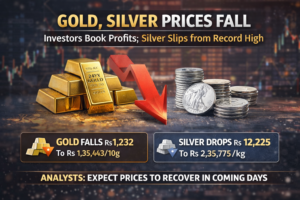 Gold and silver prices fall in India as investors book profits; gold drops by Rs 1,232 and silver slips from record high