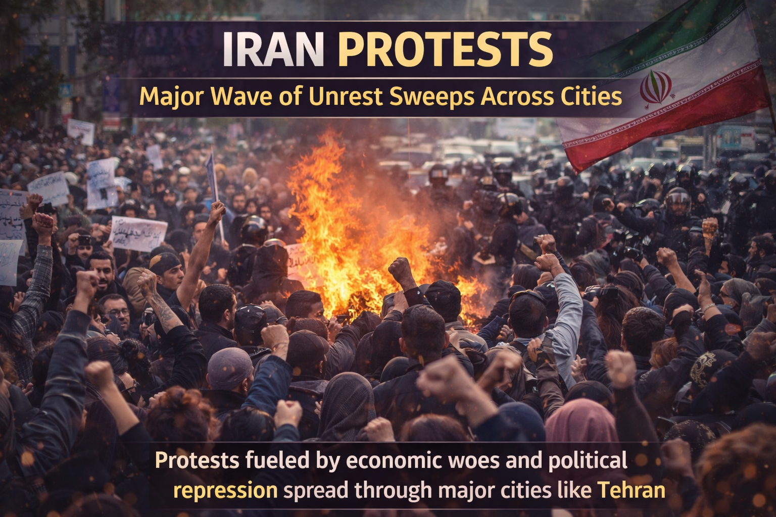 Iran protests erupt in Tehran as large crowds demonstrate against economic hardship and political repression across major cities