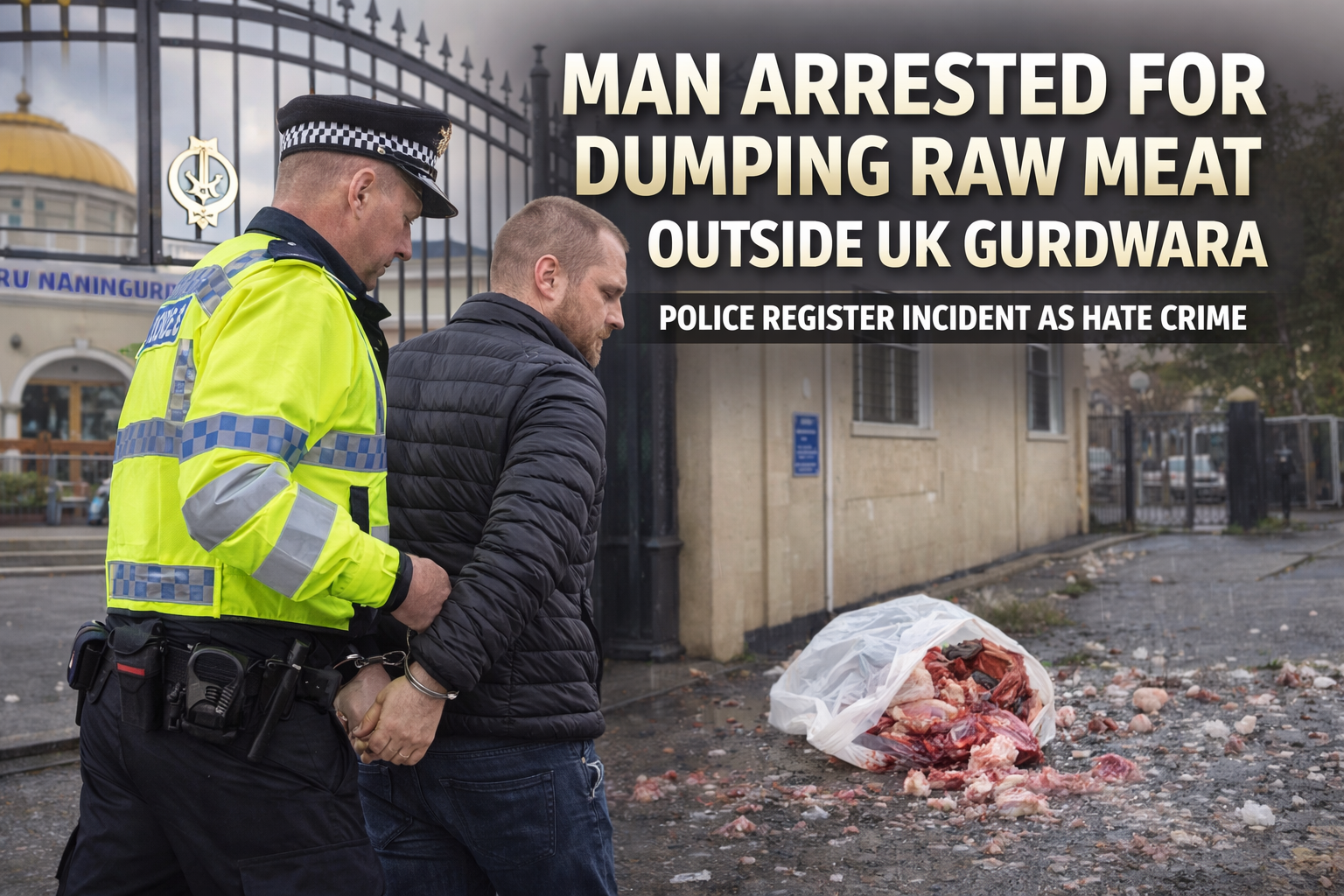 Man arrested by UK police for dumping raw meat outside Guru Nanak Gurdwara Sahib in West Bromwich, incident registered as hate crime