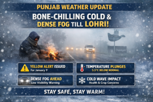 Punjab weather update showing dense fog, extreme cold wave and yellow alert in Punjab and Chandigarh till Lohri